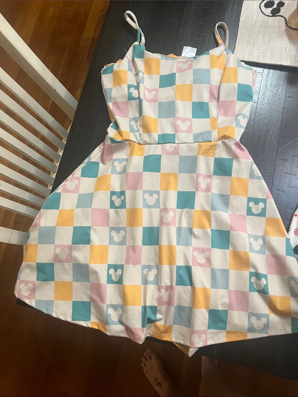 Disney Pastel Checkerboard Mini Dress in Teal, Yellow, Pink, Cream